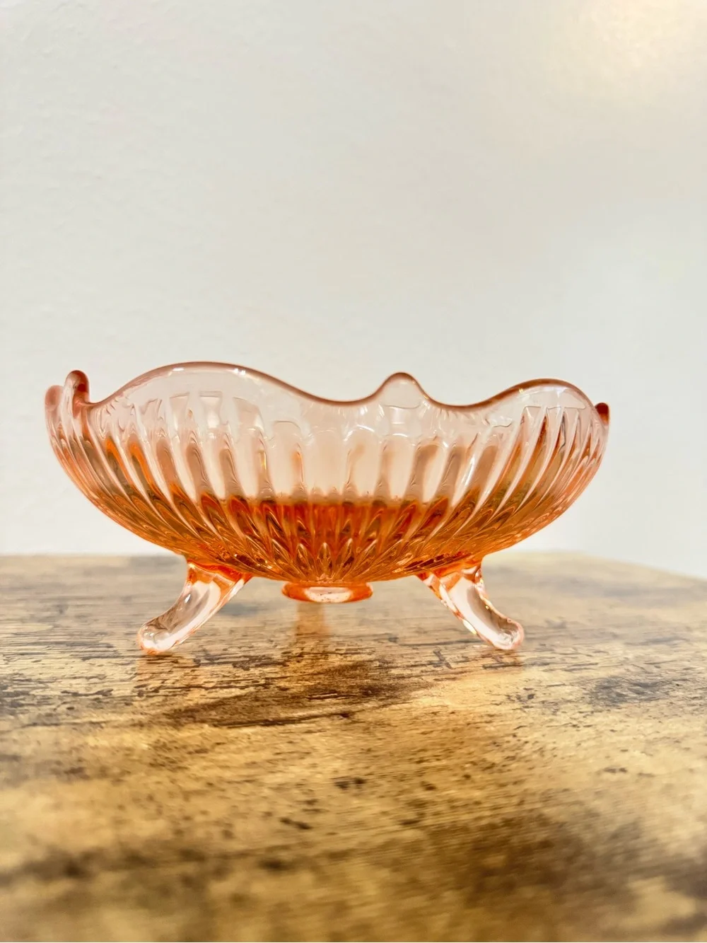 Pink Depression Glass Footed Bowl | Scalloped Candy Dish